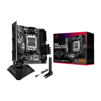 Immagine di ASUS ROG Strix X870 I Gaming WiFi Scheda madre AMD, 10+2+1 stadi di alimentazione, slot DDR5, due M.2, PCIe 5.0 con pieno supporto per le GPU nuova generazione, 7, porte USB4 e Aura Sync