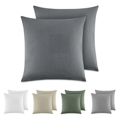 Immagine di Dreamzie Federe Cuscino Letto Cotone 80x80 cm, Set di 2, 100% Lavato, Copricuscino Grigio Scuro Con Cerniera, Federa Certificata OEKO TEX