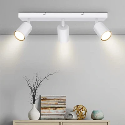 Immagine di Kambo Faretti da Soffitto Orientabili, Parete Interno Bianco per 3 Lampadine GU10 non Incluse, Lampadario Led Soggiorno Camera Letto Corridoio, Max 50W