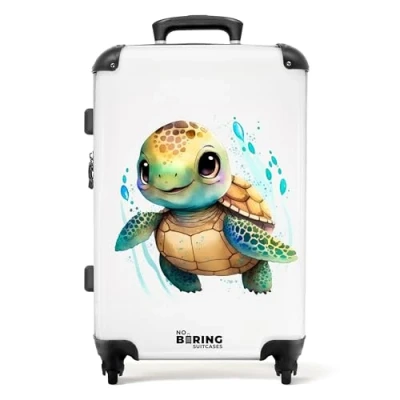 Immagine di NoBoringSuitcases.com Valigia Bambini, Trolley Grande, Per Serratura TSA, Bambini da Viaggio, Grande 23 kg (67 cm 72 L) (Tartaruga Bianco)