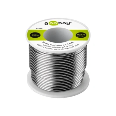 Immagine di Goobay 40848 Stagno per saldatura senza piombo, ø 1, 5 mm, 250 g, con una percentuale di argento (Ag) dello 0, 3%