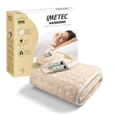 Immagine di Imetec Scaldasonno Matrimoniale alla francese, 150 x 137 cm, 2 Comandi con Temperature, Tessuto Trapuntato, Lavabile a Mano e in Lavatrice 30C, Made Italy