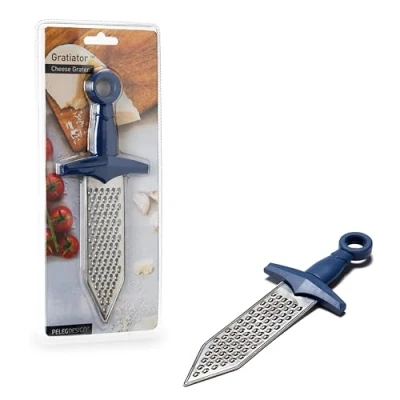 Immagine di Peleg Design Gratiator Grattugia a Forma di Spada in Acciaio Inossidabile con Manico Blu Zester per Limone, Parmigiano, Noce Moscata, Zenzero e Verdure