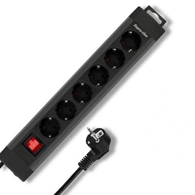 Immagine di REV 0014612513 Multipresa con interruttore 6 scomparti Nero Schuko 1 pz.