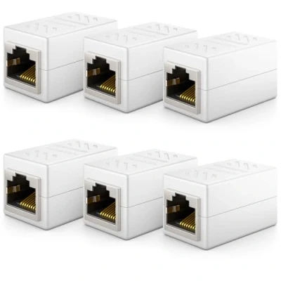 Immagine di deleyCON 6x CAT6 Accoppiatore Cavi di Rete Cavo Patch Ethernet Adattatore Componibile Schermato 2x Presa RJ45 DSL LAN Bianco