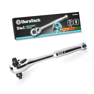 Immagine di DURATECH Chiavi a cricchetto reversibili 3 in 1, Maniglia 1/4&quot;, 3/8&quot;, 1/2&quot; acciaio legato, Chiave bussola cricchetto, 72 denti per riparazione auto