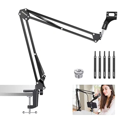 Immagine di NEEWER supporto per braccio microfono, a forbice con sospensione cavi compatibile Blue Yeti Snowball X Quadcast, ecc. Carico massimo 3,3 libbre/1,5 kg (nero)