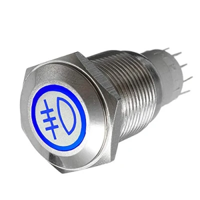Immagine di Mintice Acciaio Inossidabile 12V 3A Blu Luce Auto Bilanciere Pulsante Interruttore a Levetta in Metallo Bottone 16mm Retronebbia On off