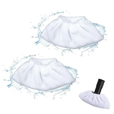 Immagine di Microfibra per scopa a vapore, accessori l&#039;ugello, set di panni in spugna, rivestimento spugna cotone compatibile con la maggior parte dei pulitori vapore (2PCS)