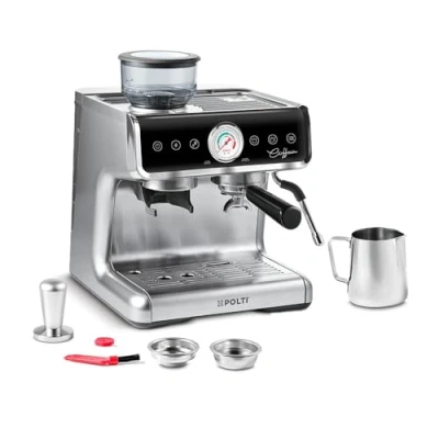 Immagine di Polti Coffea G50S, Macchina da Caffè con Macina Grani Integrato, per Espresso e Cappuccino, 30 Livelli di Macinatura, Steamymilk Professionale Montare il Latte, Argento