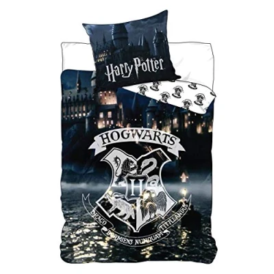 Immagine di Harry Potter, set di biancheria da letto double face, 2 pezzi, 135 x 200 cm, 80 100% cotone, linon, Hogwarts, Glow in The Dark