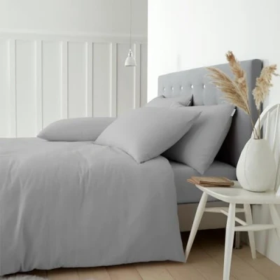Immagine di Catherine Lansfield Set copripiumino matrimoniale in cotone spazzolato con federe grigio