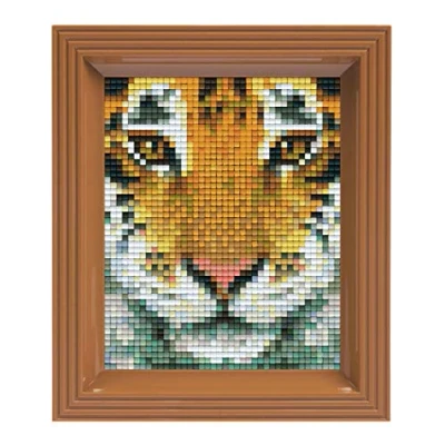 Immagine di Pixel Fantasie P31314 Mosaico da Regalo Tigre, Immagine Cornice, Sistema Plug in Facile Usare, Senza Stirare o incollare, Pietre bio plastica, Multicolore, ca. 10 x 12 cm