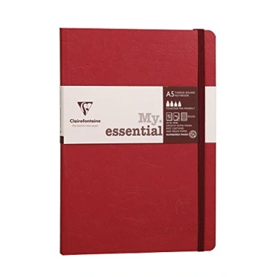 Immagine di Clairefontaine 793462C collezione Age Bag Un taccuino con elastico cucito a filo My.Essential rosso A5 14, 8x21 cm 192 pagine numerate rigate carta Avorio 90g copertina in lustrée effetto cuoio