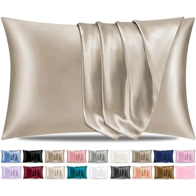 Immagine di Pamposh federe in raso di seta per capelli e pelle, confezione da 2 pezzi, dimensioni standard, con chiusura a busta (2 (50 x 75 cm), grigio talpa