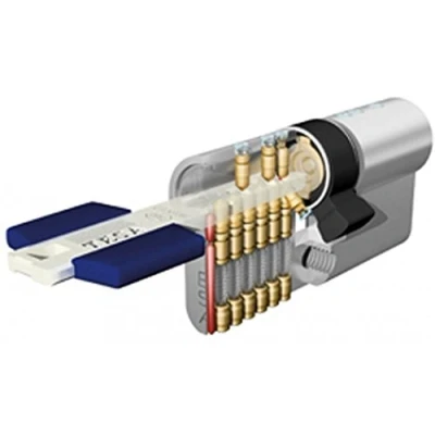 Immagine di Tesa Assa Abloy TX853040N Cilindro ad alta sicurezza TX80 Doppia Frizione Nichelato 30 x 40 mm Chiave a camma lunga