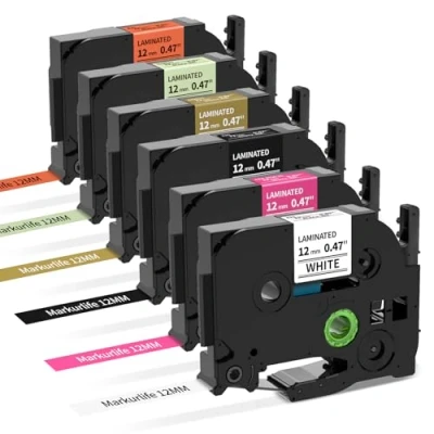 Immagine di Nastro Cassetta Markurlife Compatibile In sostituzione di Etichettatrice Brother P touch TZe TZ Tape 12mm 0.47 Cartucce per Ptouch PT H105 H107 H200 1000 H100r H110, 6Pz Colori Nastri