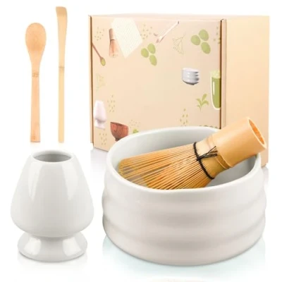 Immagine di 5 Pezzi Matcha Whisk, Frusta Matcha, Kit, Set Con 2 Cucchiai Di E Porta Frullino Fruste Per Bowl, Da Tè Preparare (Bianco)