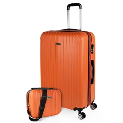 Immagine di ITACA Valigia Grande Rigida Viaggio Rigide. Trolley con 4 RuoteDoppie Girevoli. Materiale ABS Resistente e Leggero TSA T71570B, Tangerino
