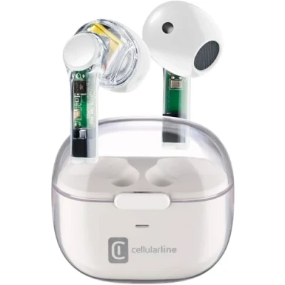 Immagine di cellularline FINE Trasparente Auricolari Bluetooth TWS Wireless In Ear a Capsula con Custodia di Ricarica Play time 3,5 ore 4 volte Controlli touch e Auto Pairing