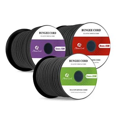 Immagine di Abma Cord Corda Elastica 8mm 10M di Gomma Cavo Elastico Marino per Teloni, Tende e Bagagli Nero