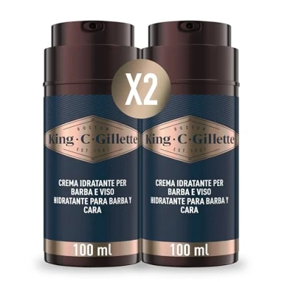 Immagine di King C. Gillette CREMA IDRATANTE VISO E BARBA, con Vitamina B, 2 confezioni da 100 ml, AMMORBIDISCE La Pelle Barba Incolta,per CURA DELLA IDEA REGALO