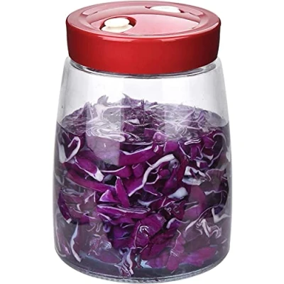 Immagine di Demeuble Barattolo in vetro per decapaggio Kimchi a bocca larga, 1,4 l, con valvola di rilascio dell&#039;aria