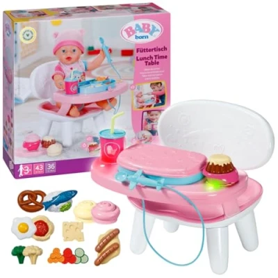 Immagine di BABY born Tavolino da pranzo con funzione luminosa e sonora, oltre 10 diversi piatti bevande per bambole 43 cm, 837009 Zapf Creation