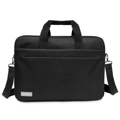 Immagine di Atlantis Borsa notebook 17&quot; pollici a tracolla modello Lisbona, imbottitura interna, tasca porta documenti, esterna per accessori, fascia aggancio Trolley Cinghia tracolla, colore nero.