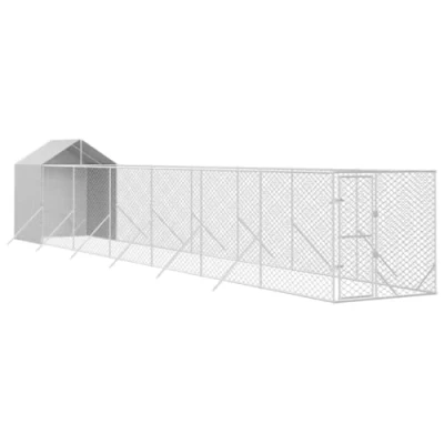 Immagine di vidaXL Cuccia Cani da Esterno Tetto Argento 2x14x2,5 m Acciaio Zincato