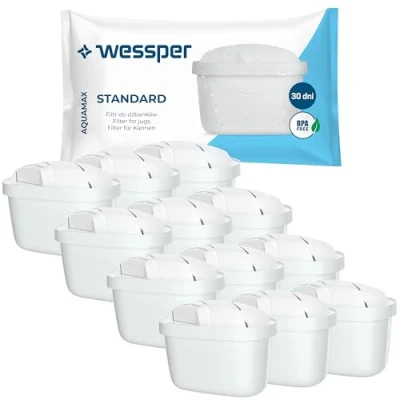Immagine di Wessper Filtro Acqua per Caraffa Filtrante, Compatibili con le Brita Maxtra +, Cartuccia Filtrante Carbone Attivo e Resina a Scambio Ionico, Cartucce Filtri 12 Pezzi