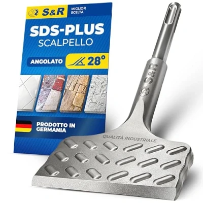 Immagine di S&amp;R Scalpello SDS plus Angolato Piastrelle/Muro 180/165x75mm, MADE IN GERMANY Spatola Curva. Qualità Industriale.
