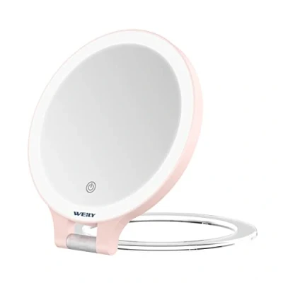 Immagine di WEILY Specchio Trucco con Luci, 10x/1x Ingranditore, led Doppia Faccia 3 Colori, Ricaricabile e Pieghevole, Luce per Viaggi (Rosa)
