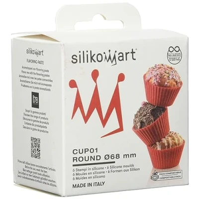 Immagine di silikomart 25.420.01.0165 6 stampi per cupcake a forma rotonda, in silicone, 6,8 x 3,2 cm, colore: Rosso