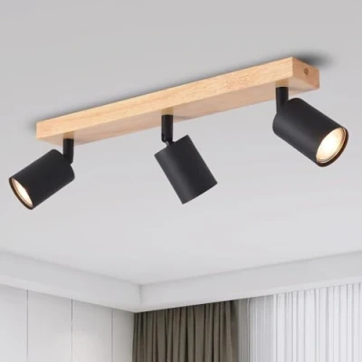 Immagine di ANWIO Faretti da Soffitto Orientabili,Faretti Muro,Lampadario con 3 Lampadine LED GU10,Applique Parete,Base di Legno,Plafoniera Adatta per Negozio,Bar,Vetrina,Cucina (Lampadine Escluse)