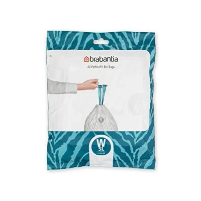 Immagine di Brabantia Sacchetti Spazzatura PerfectFit (Codice W/5 Litri) Plastica Resistente Sacchi Immondizia con Nastro di Chiusura (40 Sacchi)