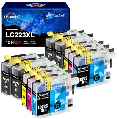 Immagine di Uniwork LC223XL Compatibili Cartucce d&#039;inchiostro Sostituzione per Brother LC223 MFC J5320DW J4420DW J4620DW J4625DW J480DW J5620DW J5625DW DCP J4120DW J562DW (Nero Ciano Magenta Giallo, 10 Pack)