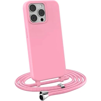 Immagine di MyGadget Cover per iPhone 15 Pro Max Custodia con Corda Case Cordino Opaca Antiurto/Bumper Laccio/Tracolla Practical Stylish Collo Rosa
