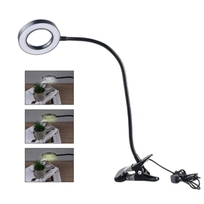 Immagine di lente d&#039;ingrandimento con morsetto USB: luce nera, 3 modalità di colore, lampada regolabile, da scrivania per