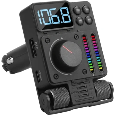 Immagine di Trasmettitore FM Bluetooth 5.3 Adattatore autoradio August CR235 Chiamata a mani libere con Siri/Google Assistant, Bassi e Alti 30W PD Ricarica rapida Lettore MP3 USB Sintonizzato Nero