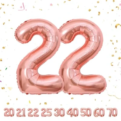 Immagine di Palloncini Compleanno 22 anni Oro rosa 101 CM Palloncino Numero Gonfiabile in Foil Decorazioni di un uomo donna Vola con l&#039;Elio