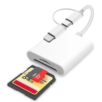Immagine di Lettore Schede SD iPhone, [Certificato Apple MFi] 2 in 1 Lightning Card Reader, Scheda Adattatore per Reader iPhone iPad