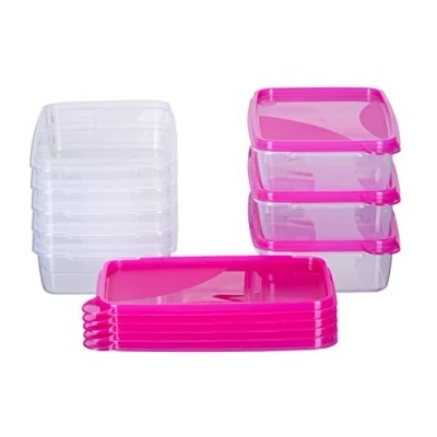 Immagine di MiraHome Set di 8 contenitori rettangolari piatti e piatti, 0,75 l, 18 x 12 5 cm, colore: rosa