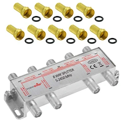 Immagine di Poppstar Partitore SAT TV 8 Uscite con Connettori F (analogo/digitale/BK/unicable/HD/4K) Splitter per Antenna satellitare, Televisore, Radio, LNB