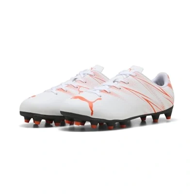 Immagine di Puma Attacanto FG/AG JR Unisex Scarpe da calcetto con tacchetti per bambini, Taglia: 38, White/glowing red Sintetico
