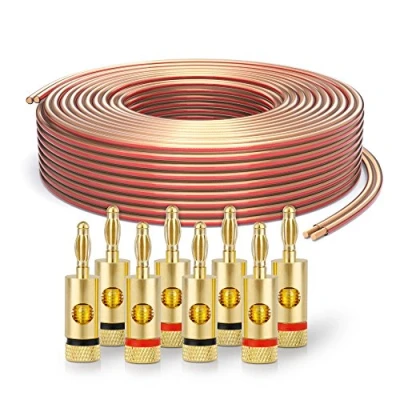 Immagine di PureLink SP060 030 Cavo per diffusori 2x2,5 mm² (filo 99,9% OFC rame pieno 0,20 mm) HiFi, 30 m, trasparente, set con 8 spine a banana