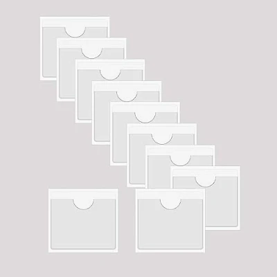Immagine di BAIWOAK 10 custodie trasparenti adesive per tasche, in plastica, autoadesive, carte di indice, pianificatori, armadi, mensole (105 x 100 mm)