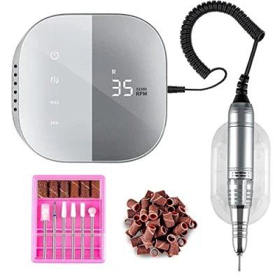 Immagine di Madenia Fresa per Unghie Professionale 35000 Giri Display LCD Efile Digitale Lima Elettrica Manicure e Pedicure, Zero rumore Nessuna vibrazione, con 6 Punte, Grigio