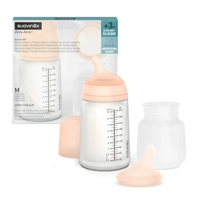 Immagine di Suavinex, Confezione Biberon Zerø.Zerø Flusso Medio. Anti Colica 270 ml con tettarella, tasca in silicone di ricambio