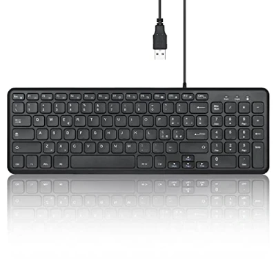 Immagine di Perixx PERIBOARD 213B Tastiera USB compatta cablata con tastierino numerico Tasti silenziosi a basso profilo Interruttori forbice multimediali Layout italiano Nero